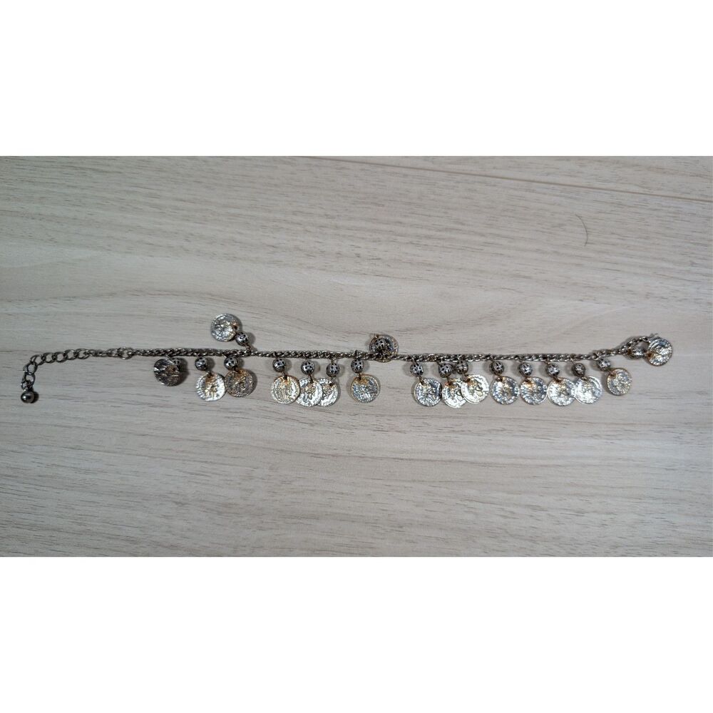 Coin Charm Anklet Bracelet Silver Tone Dangle Coins Boho Belly Dance